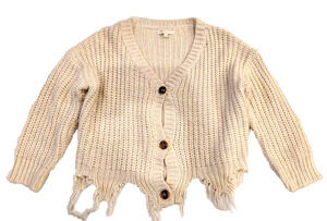 Chelsea & Violet Women's Distressed Boxy Cropped Cardigan | Ivory Size Large